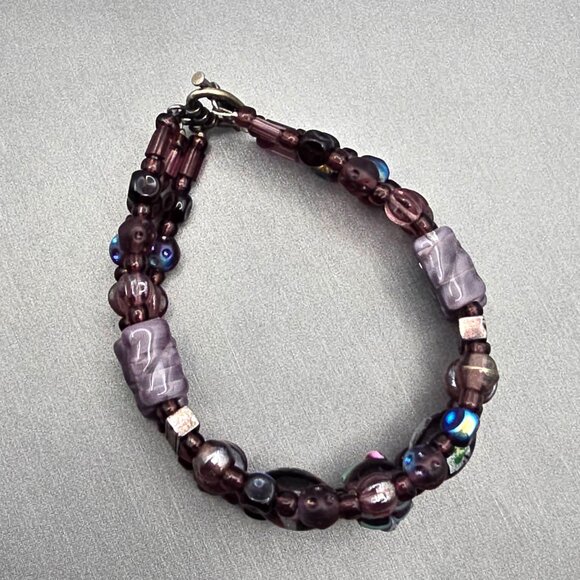 VTG Sterling Silver Purple AB Crystal Foil Leaf & Floral Beaded Bracelet 7.5" - Picture 6 of 10